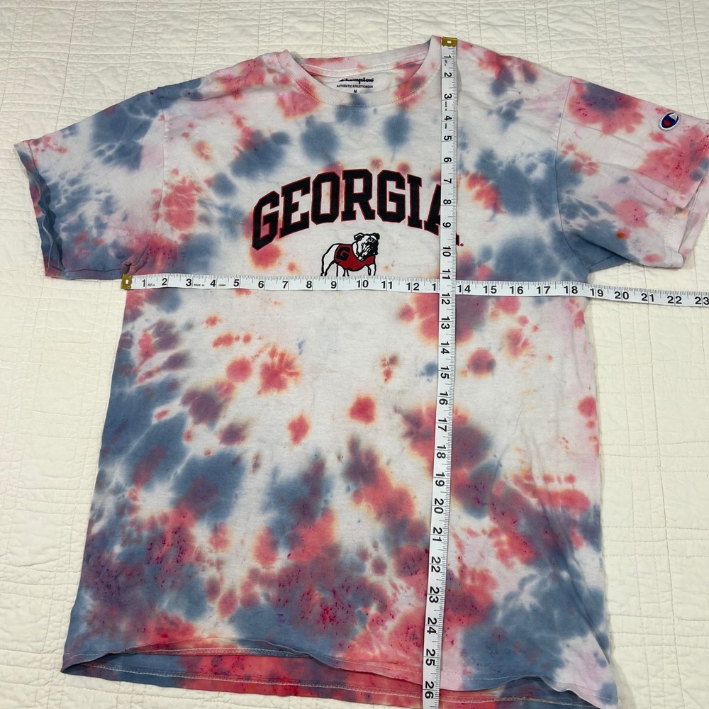 Champion Georgia Bulldogs Tie Dye T-Shirt Mens Medium Red Blue UGA Mascot Tee - Picture 7 of 7